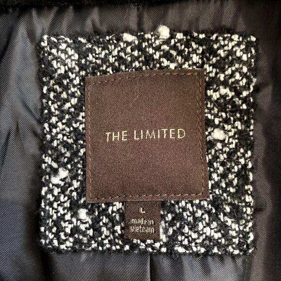 The Limited Tweed‎ Recycled Wool Blend Coat Gray Black Peplum Size Large - Picture 5 of 6